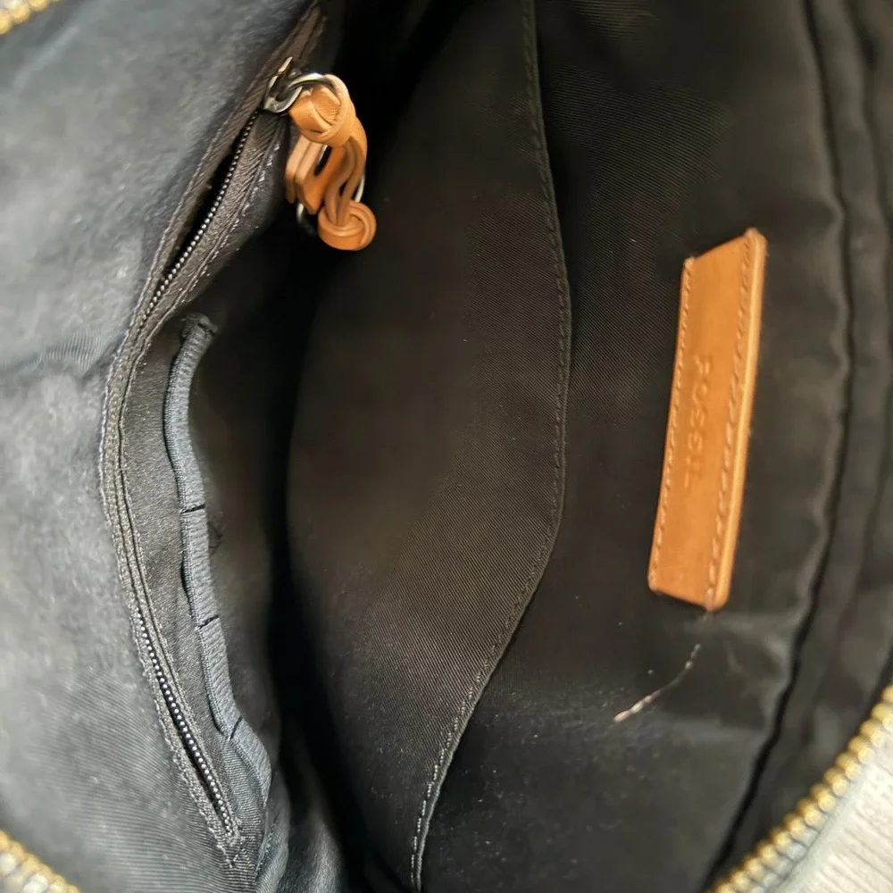 Fossil Crossbody Bag Gray Canvas Leather Trim Adjustable‎ Strap Messenger